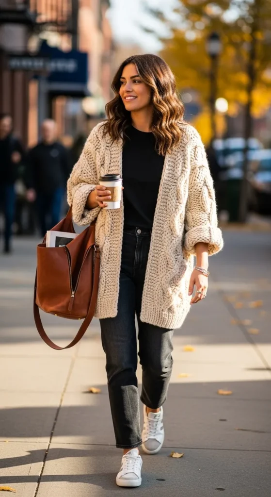 chunky-cardigan-with-basic-tee