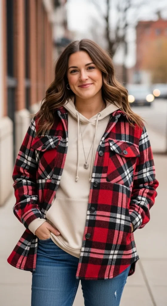 layered-hoodie-and-plaid-shacket