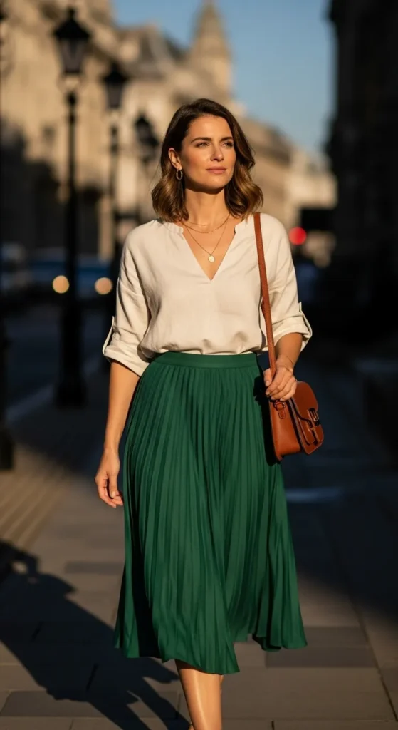 Midi-Skirt-and-Simple-Blouse
