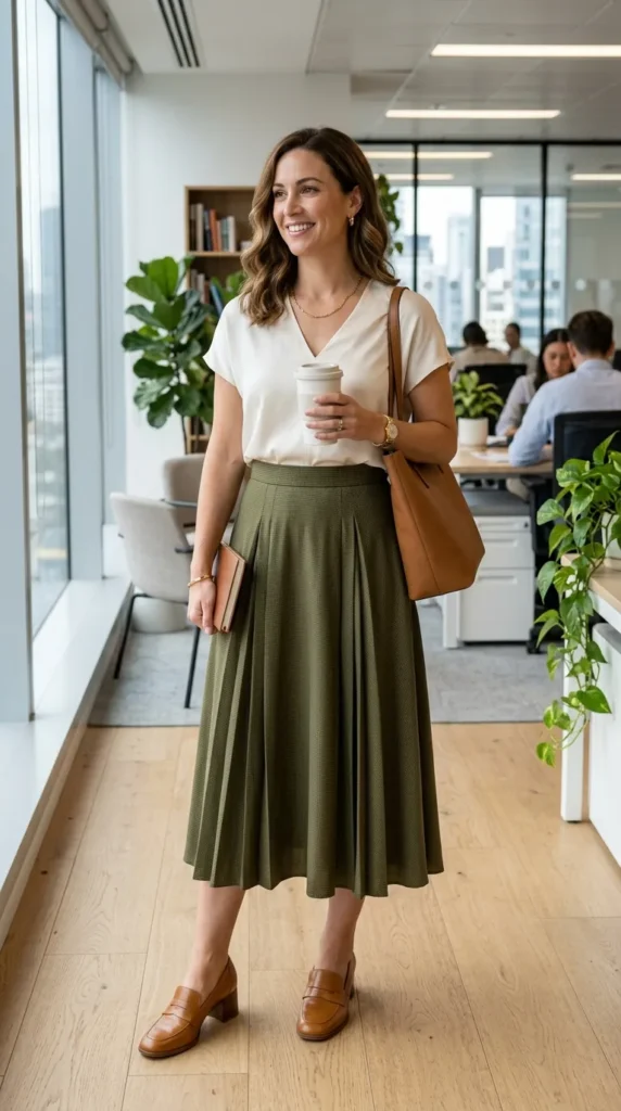 midi-skirt-and-simple-blouse