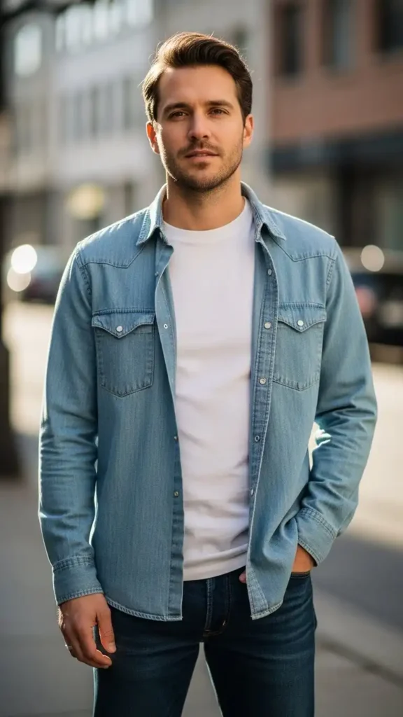 Chambray-Shirt-Over-Basic-Tee