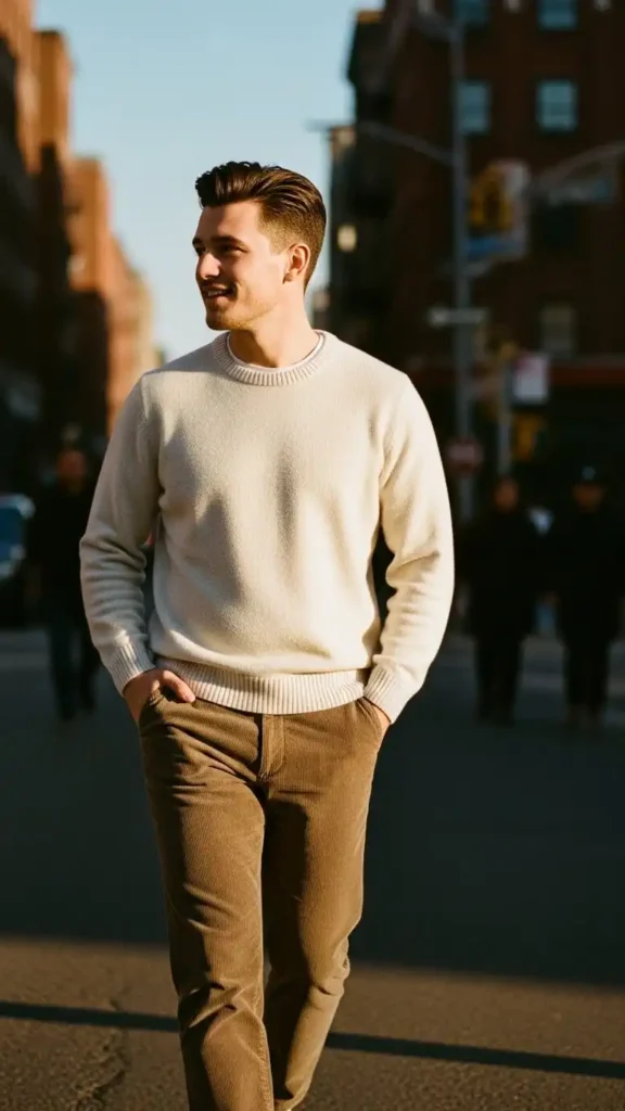 Corduroy-Pants-with-Crewneck-Sweater