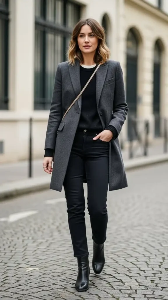 19+ French Wardrobe Basics Women Need For Everyday Elegance 15 dark-jeans-with-a-structured-wool-coat