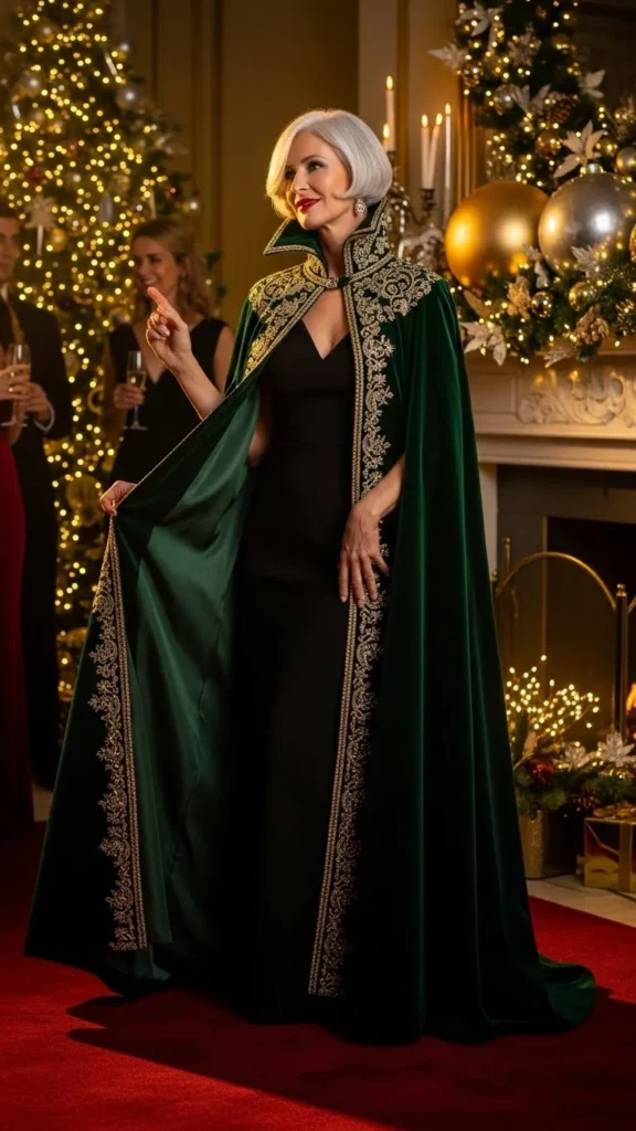 18 Cozy And Elegant Christmas Party Wear for Women Over 50 13 dramatic-cape-or-poncho-styling