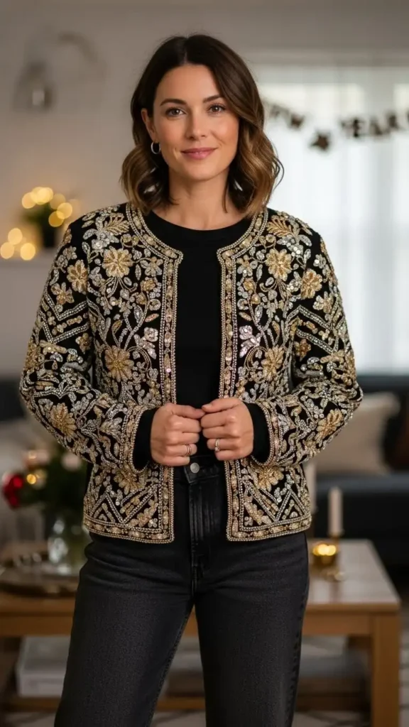 16 Trendy New Year Casual Outfit Ideas for Women You'll Love 19 embellished-cardigan-with-simple-separates