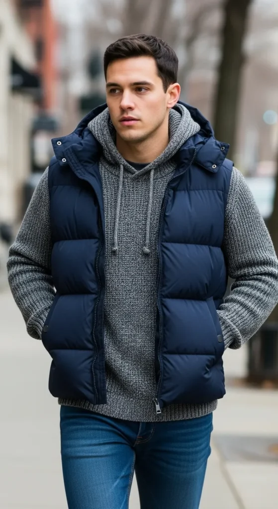 Knit-Hoodie-with-Puffer-Vest