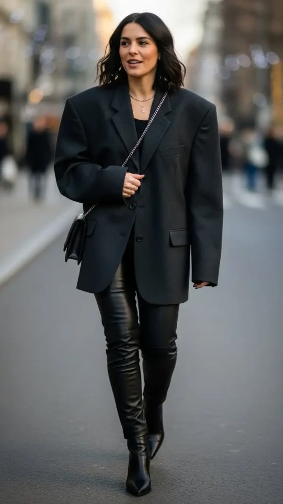 16 Trendy New Year Casual Outfit Ideas for Women You'll Love 5 leather-pants-with-an-oversized-blazer