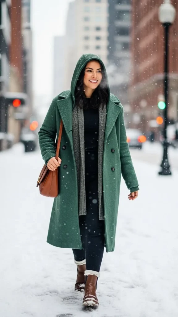 17 Cozy And Classy Winter Outfit Ideas for Women You'll Love 3 Long-Wool-Coat-with-a-Hoodie-and-Leggings
