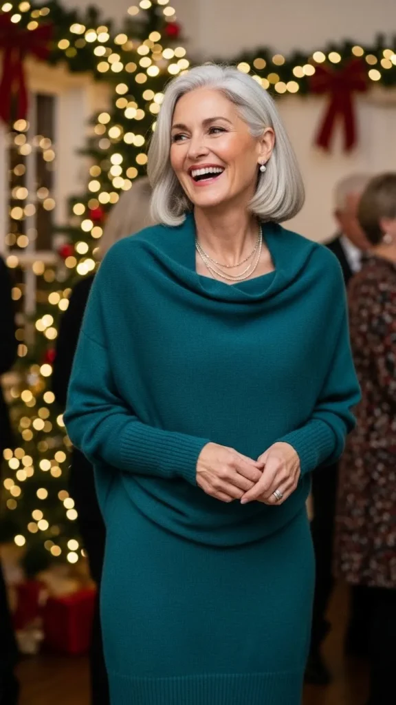 18 Cozy And Elegant Christmas Party Wear for Women Over 50 12 luxurious-cashmere-knit-dressing