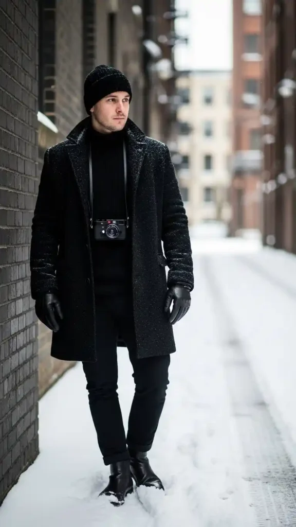 16 Trendy Men Winter Outfit Ideas to Stay Warm and Look Cool 4 monochrome-all-black-winter-ensemble