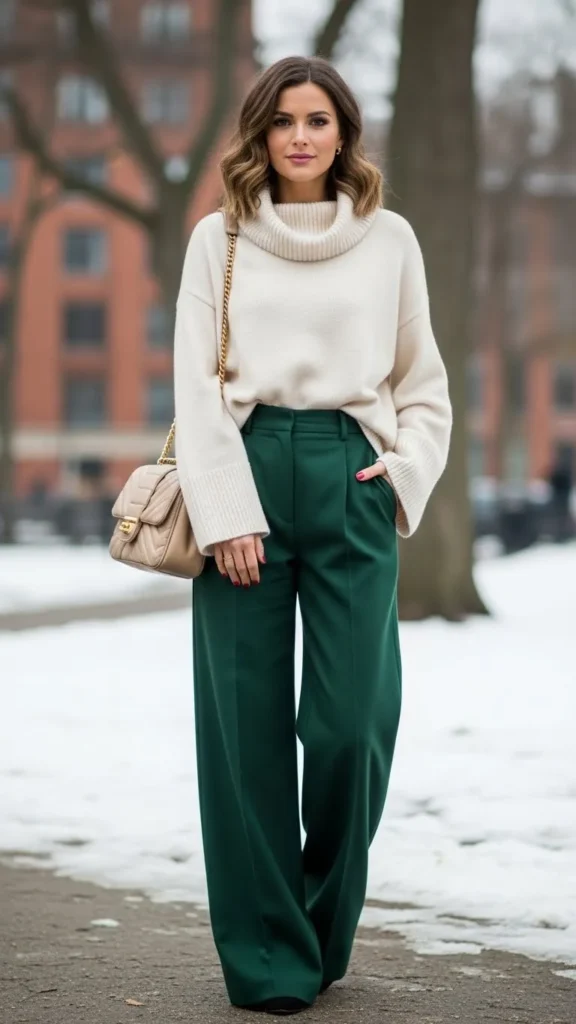 17 Cozy And Classy Winter Outfit Ideas for Women You'll Love 4 Oversized-Turtleneck-with-Wide-Leg-Trousers
