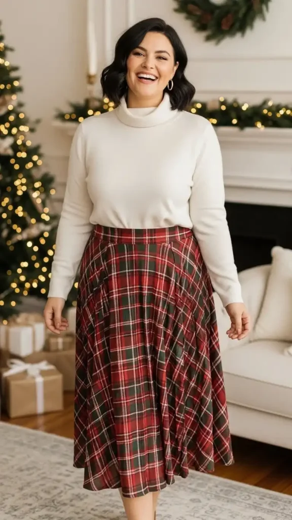 plaid-skirt-with-turtleneck