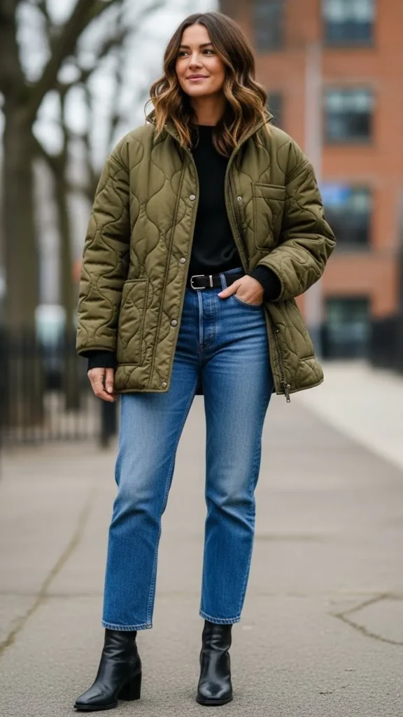 17 Cozy And Classy Winter Outfit Ideas for Women You'll Love 18 Quilted-Jacket-with-Straight-Jeans