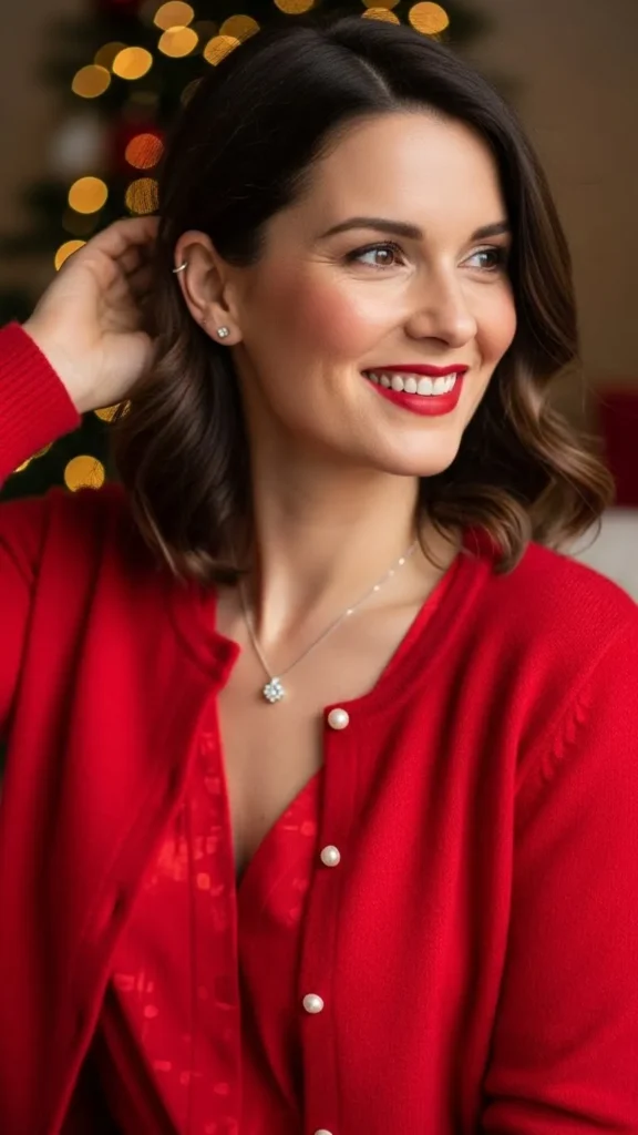 18+ Stunning Red Christmas Outfits for a Memorable Holiday 9 red-cashmere-cardigan-layered-look