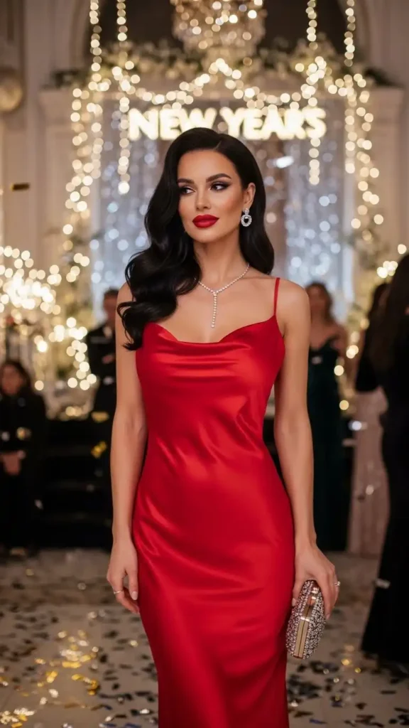 19 Perfect New Year Date Night Outfit Ideas to Look Stunning 8 red-silk-slip-dress