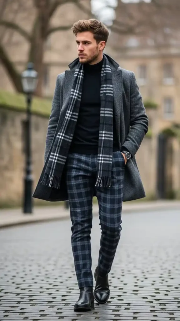 16 Trendy Men Winter Outfit Ideas to Stay Warm and Look Cool 17 roll-neck-with-checked-trousers-ensemble