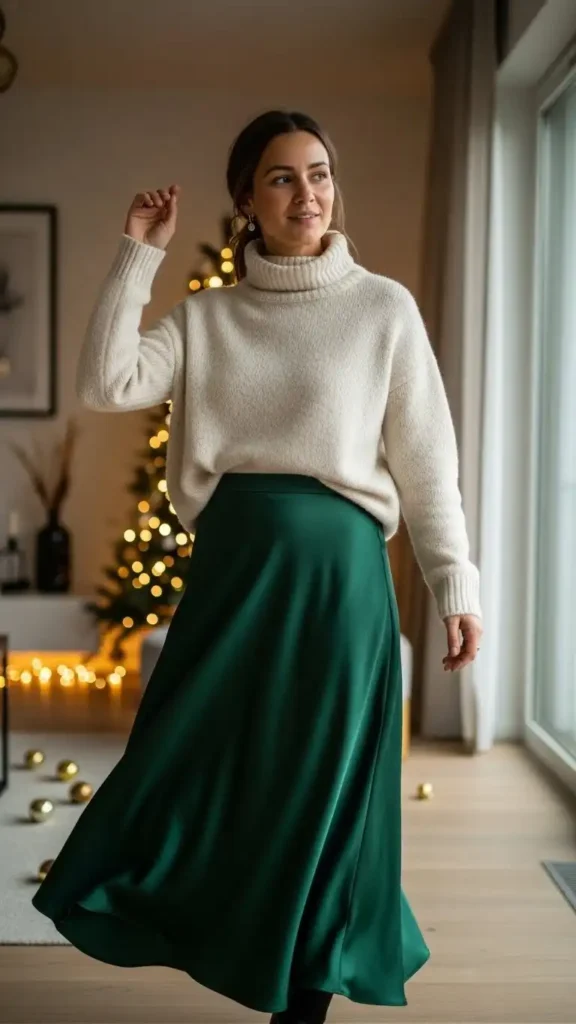 16 Trendy New Year Casual Outfit Ideas for Women You'll Love 6 silk-midi-skirt-with-a-turtleneck-sweater