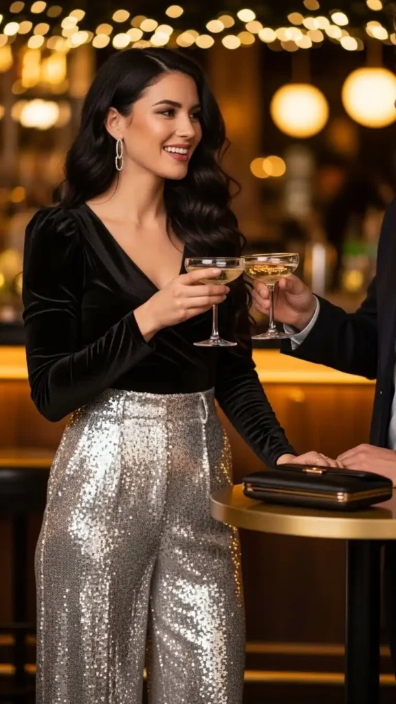 19 Perfect New Year Date Night Outfit Ideas to Look Stunning 19 silver-sequin-pants