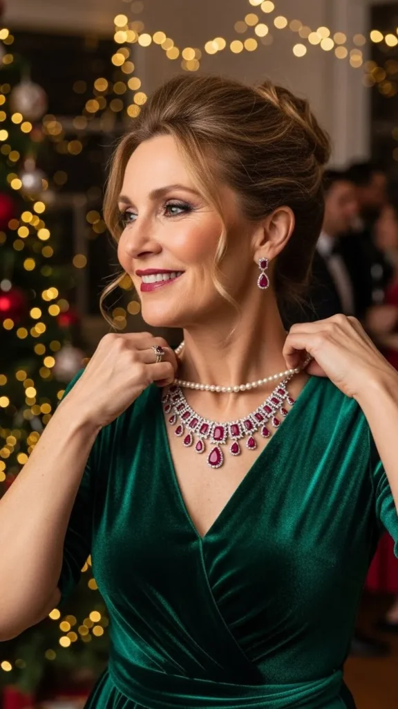 18 Cozy And Elegant Christmas Party Wear for Women Over 50 18 statement-accessories-transformation-strategy