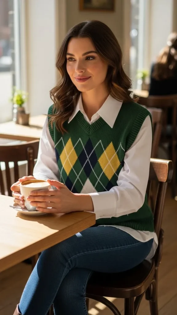 17 Cozy And Classy Winter Outfit Ideas for Women You'll Love 16 Sweater-Vest-Layered-Over-a-Button-Down-Shirt