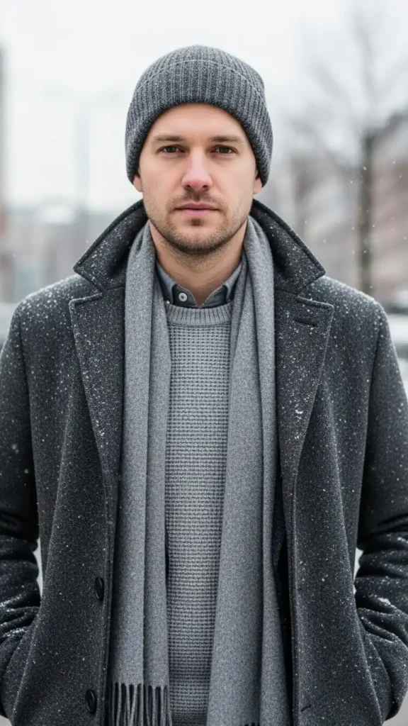 16 Trendy Men Winter Outfit Ideas to Stay Warm and Look Cool 15 tonal-grey-layered-winter-outfit