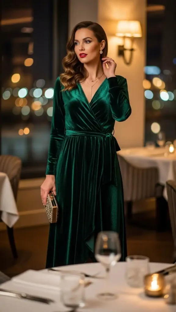 19 Perfect New Year Date Night Outfit Ideas to Look Stunning 3 velvet-wrap-dress-elegance
