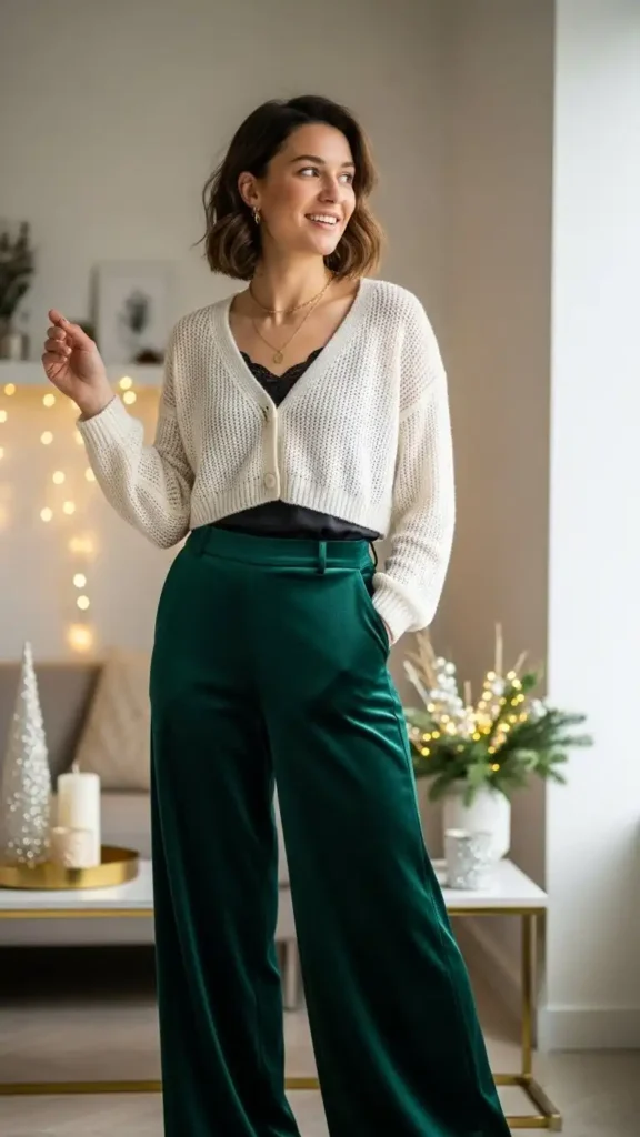 16 Trendy New Year Casual Outfit Ideas for Women You'll Love 4 wide-leg-trousers-with-a-cropped-cardigan