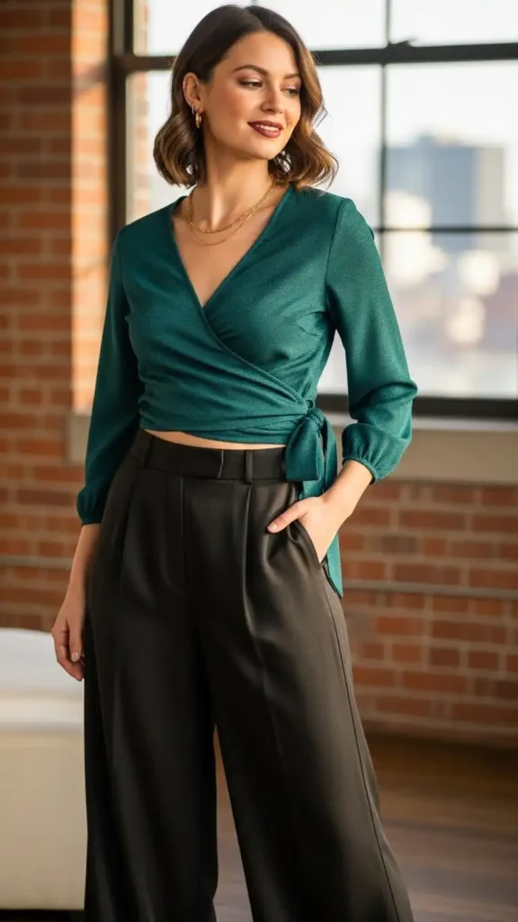 16 Trendy New Year Casual Outfit Ideas for Women You'll Love 18 wrap-top-with-high-waisted-trousers