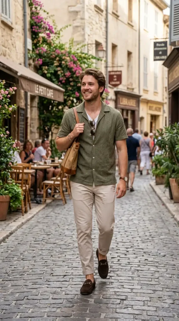 18+ Casual Outfit for Men Ideas to Look Stylish Every Day 19 camp-collar-shirt-chinos-loafers