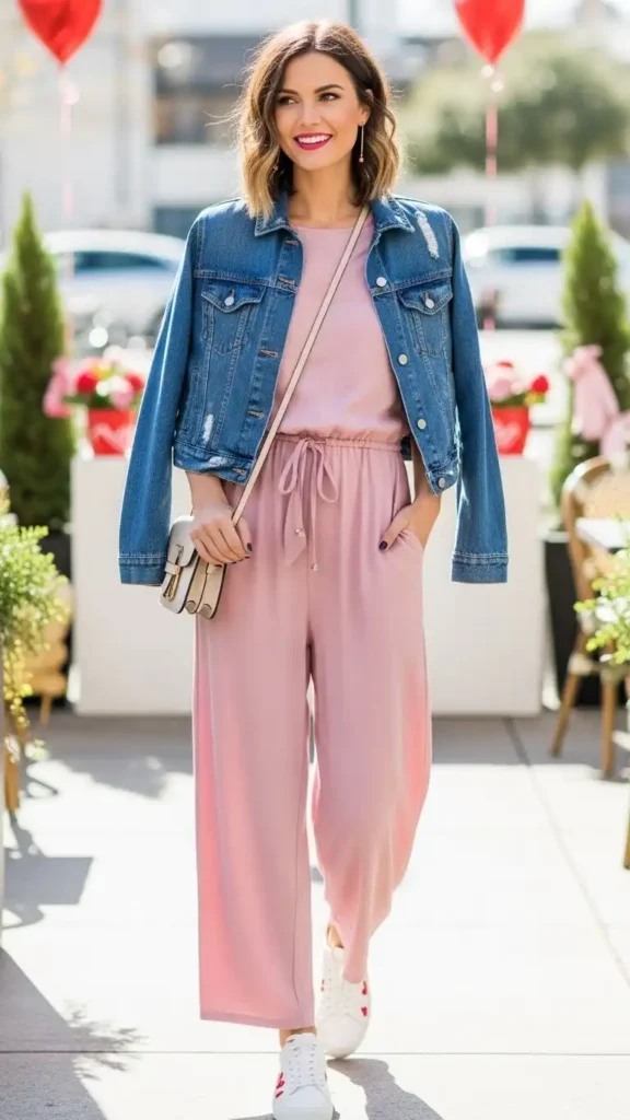 15 Casual Valentine’s Day Outfit Ideas to Stay Cute and Comfortable 16 casual-jumpsuit-with-denim-jacket