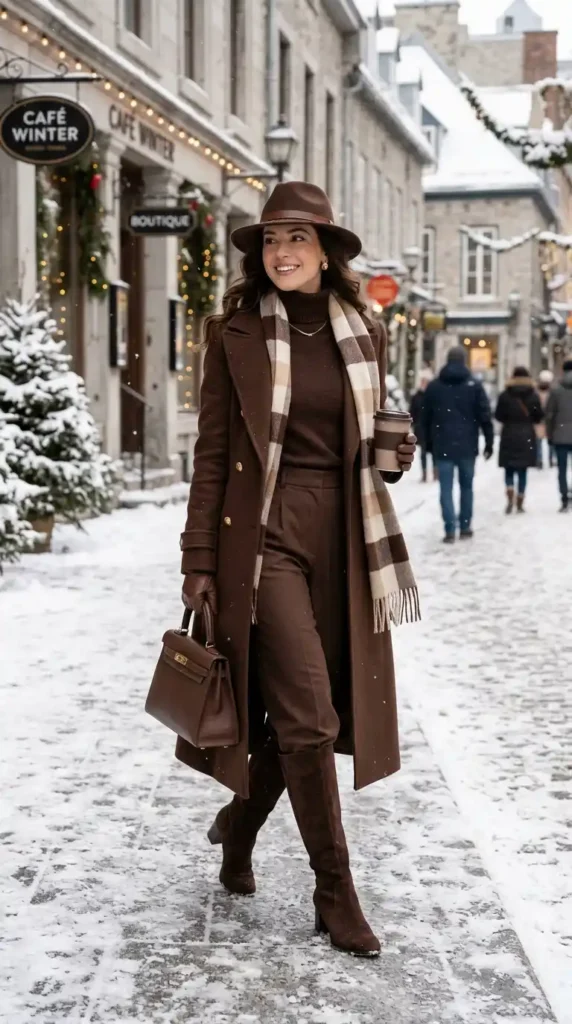 Classy Winter Outfit Ideas for Women: 20 Trendy Stylish Looks 9 chocolate-brown-layered-outfit