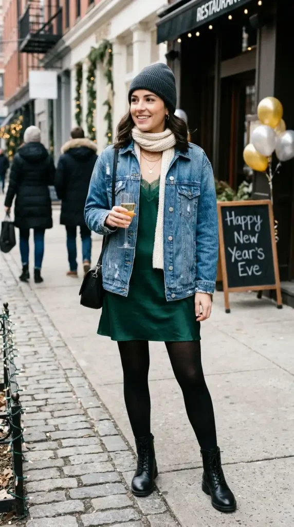 13+ New Year Casual Outfit Ideas Every Woman Needs This Winter 7 denim-jacket-over-a-slip-dress