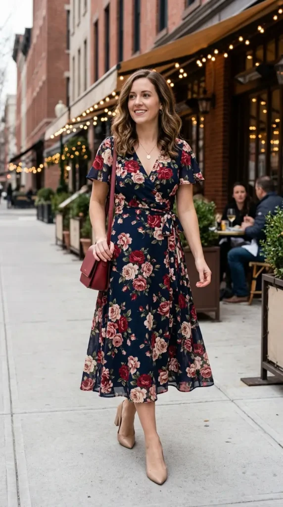 floral-midi-dress-with-neutral-heels