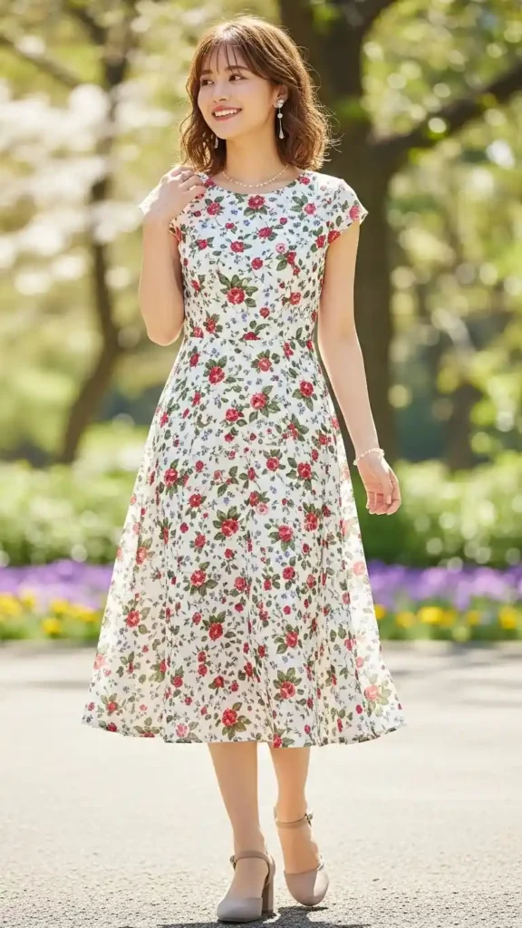floral-midi-dress-with-neutral-heels