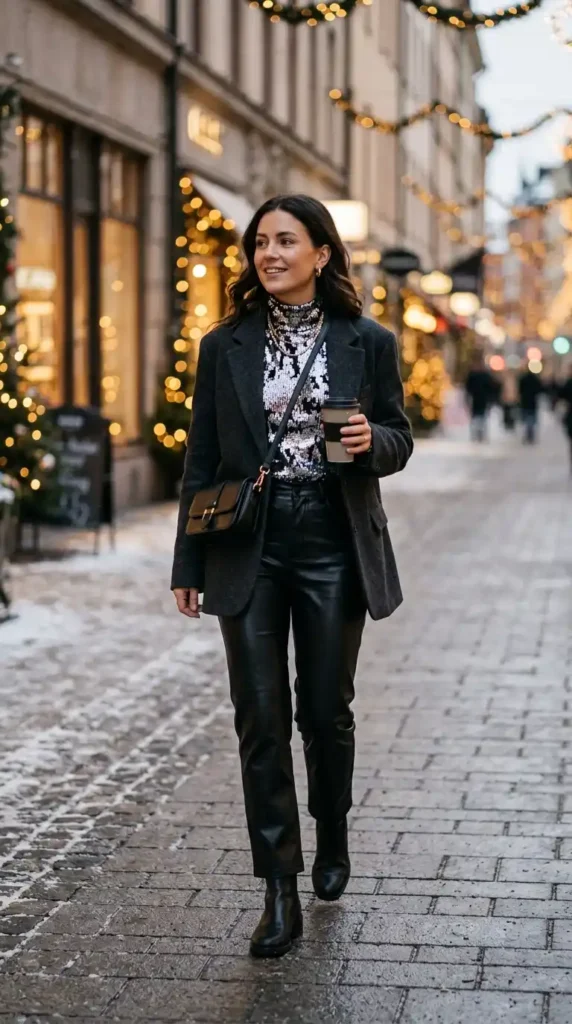 13+ New Year Casual Outfit Ideas Every Woman Needs This Winter 5 leather-pants-with-a-statement-top
