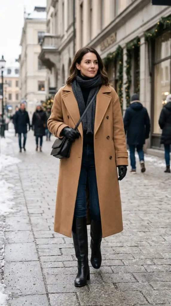 Classy Winter Outfit Ideas for Women: 20 Trendy Stylish Looks 2 long-wool-coat-with-knee-high-boots