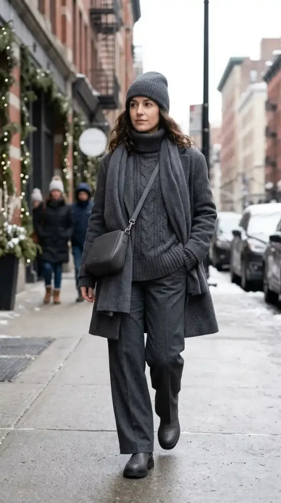 13+ New Year Casual Outfit Ideas Every Woman Needs This Winter 8 monochromatic-outfit-with-texture-play