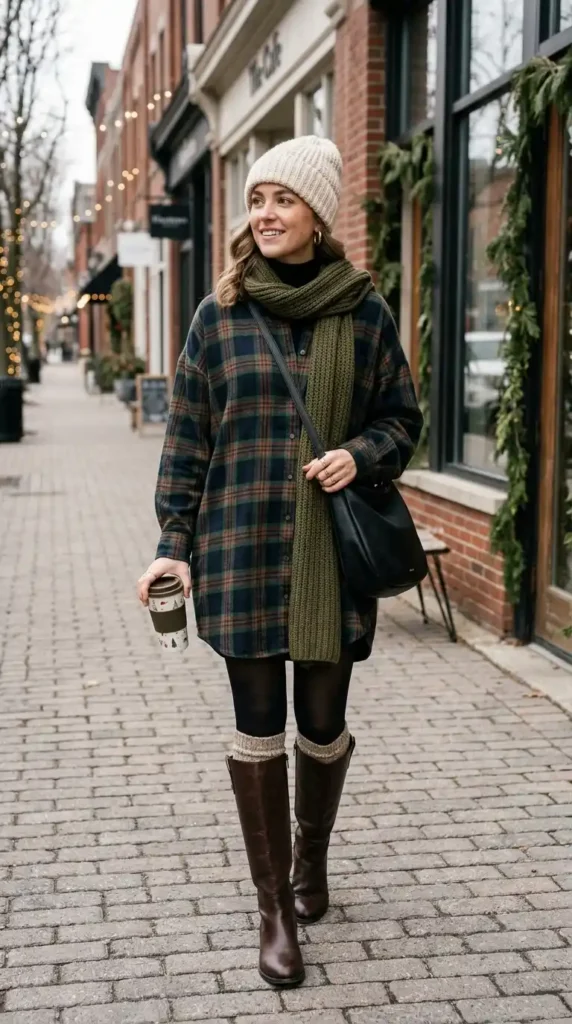 13+ New Year Casual Outfit Ideas Every Woman Needs This Winter 15 oversized-shirt-dress-or-coat-with-tall-boots
