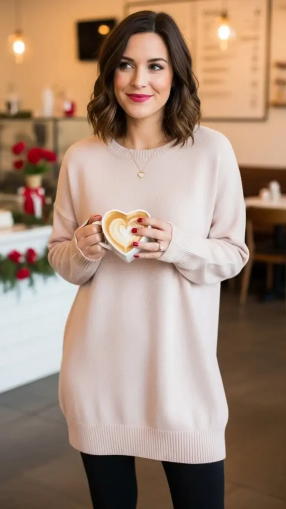 15 Casual Valentine’s Day Outfit Ideas to Stay Cute and Comfortable 9 oversized-sweater-dress-with-leggings
