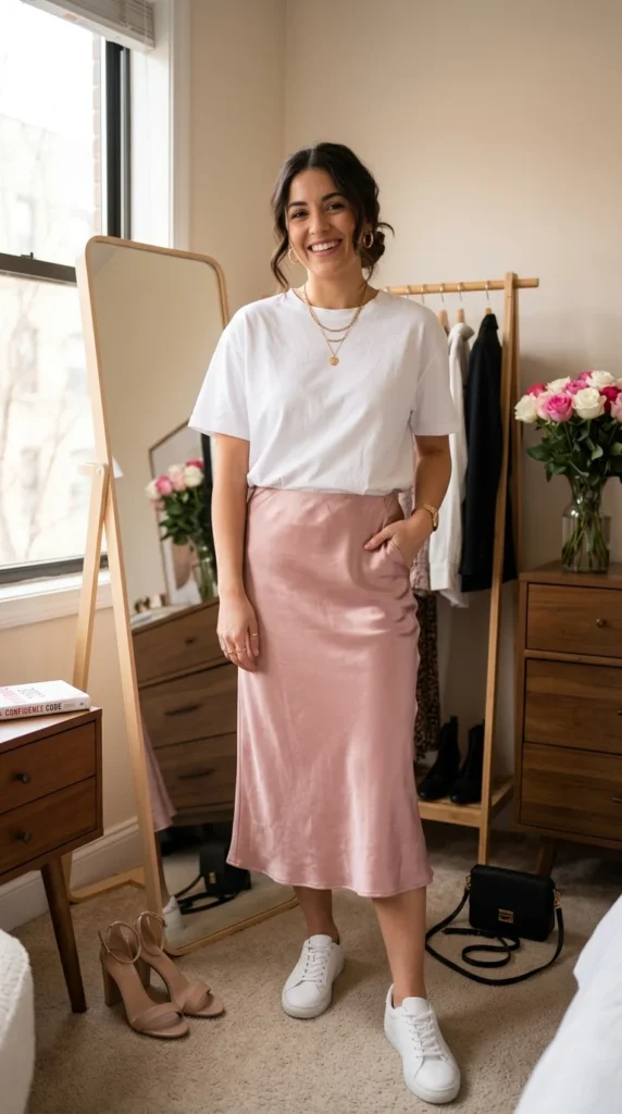 pink-satin-skirt-with-white-tee