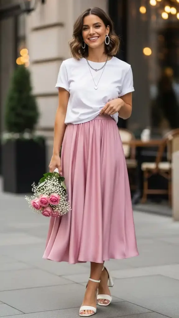 pink-satin-skirt-with-white-tee