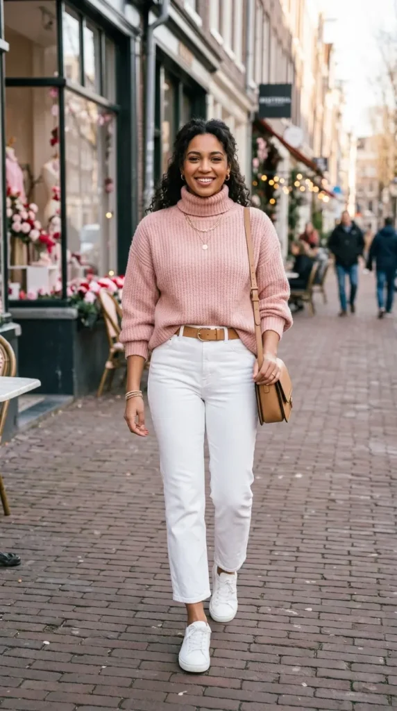 pink-sweater-with-white-jeans