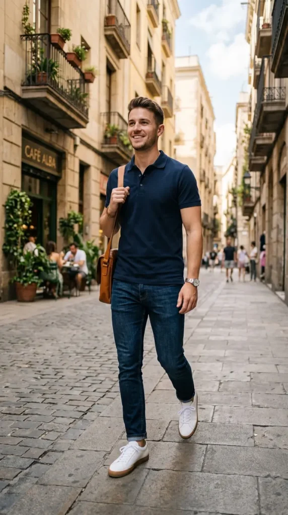 18+ Casual Outfit for Men Ideas to Look Stylish Every Day 5 polo-shirt-slim-fit-jeans-clean-sneakers
