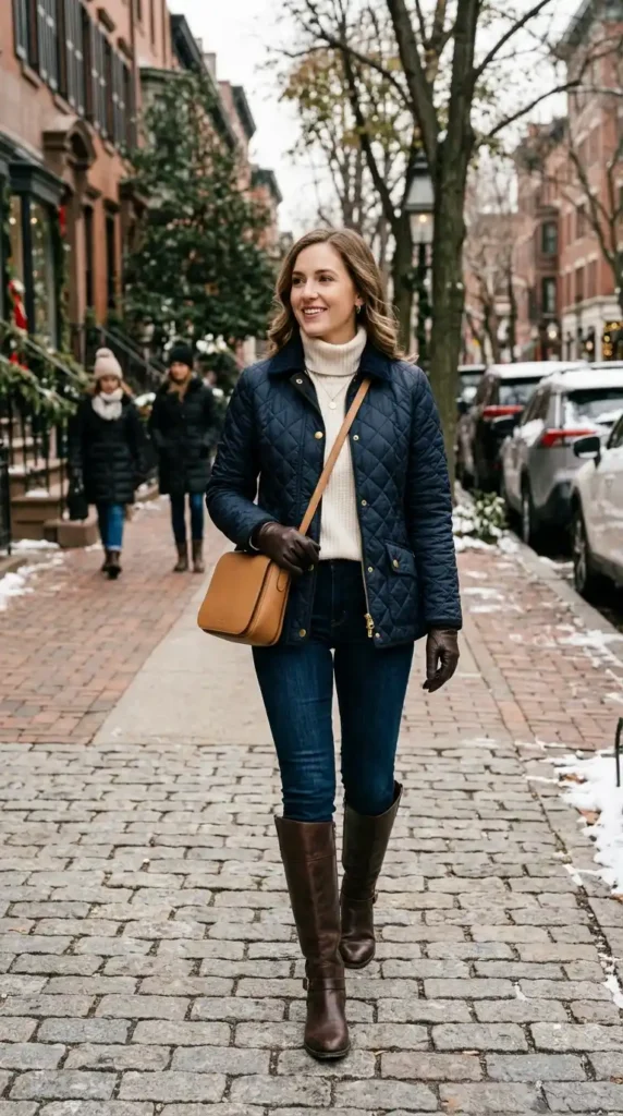 Classy Winter Outfit Ideas for Women: 20 Trendy Stylish Looks 15 quilted-jacket-with-tall-riding-boots