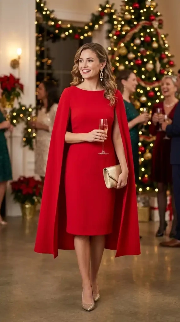 18+ Stunning Red Christmas Outfits for a Memorable Holiday 20 red-cocktail-dress-with-cape-detail