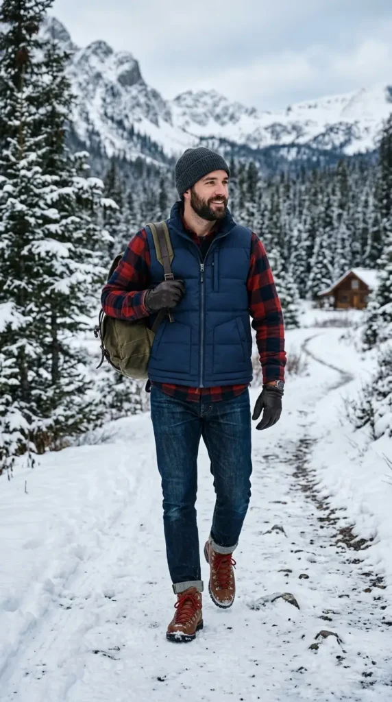 rugged-flannel-and-puffer-vest-pairing