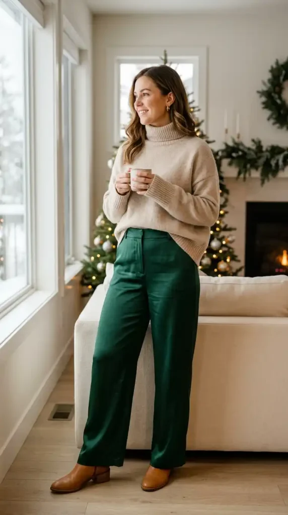 13+ New Year Casual Outfit Ideas Every Woman Needs This Winter 14 satin-pants-with-a-cashmere-sweater