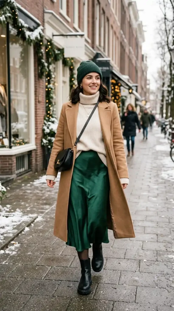 13+ New Year Casual Outfit Ideas Every Woman Needs This Winter 6 silk-or-satin-midi-skirt-with-a-turtleneck-sweater