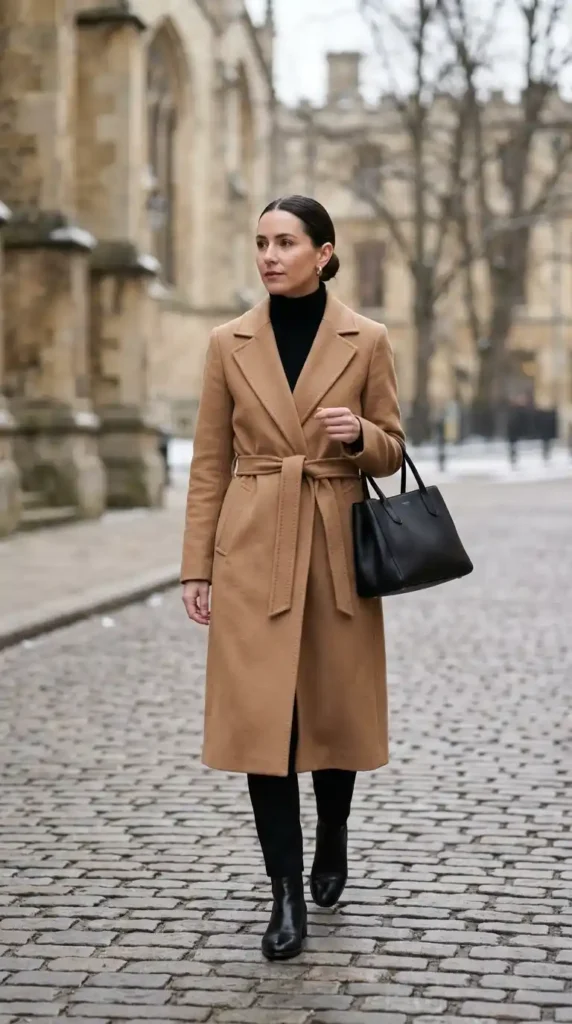 16 Timeless and Elegant Old Money Winter Outfits for Women 9 the-belted-longline-coat-over-all-black