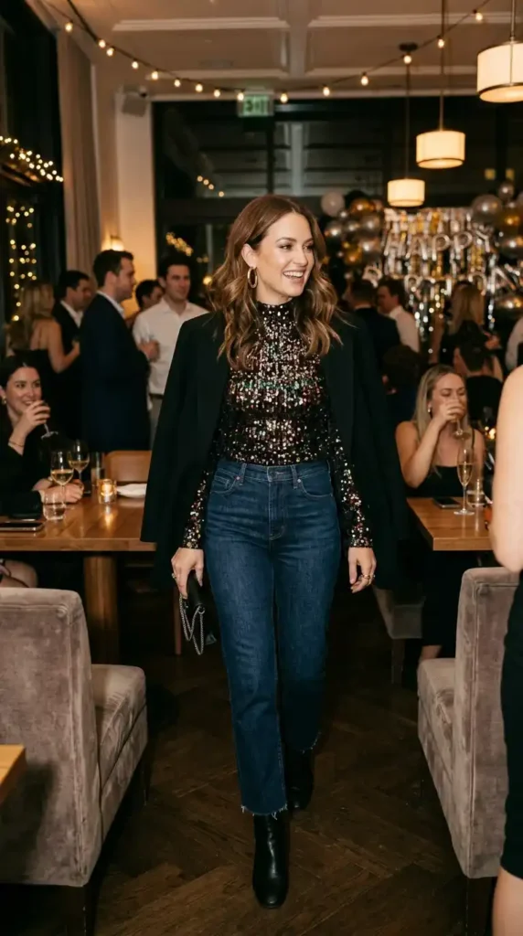 Celebrity-Approved Winter Birthday Outfits to Style for the Party 2 the-sequin-top-dark-jeans-formula